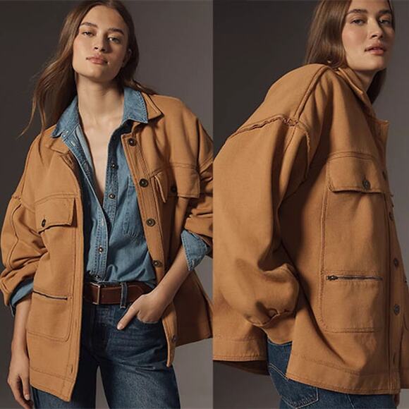 Pilcro Jackets & Blazers - NWT Pilcro Cotton Microfleece Full Sleeve Pockets Button-Front Jacket Honey